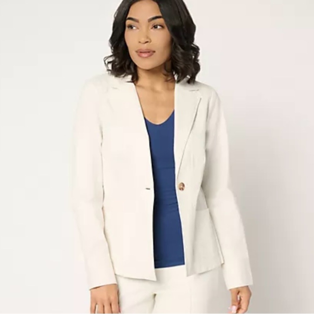 Joan Rivers Signature Twill Cinched Back Blazer Pockets Off-White Various Sizes